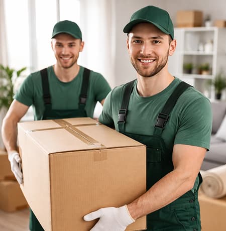 двоє чоловіків, вантажники у формі несуть коробки