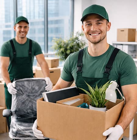 офісний переїзд, вантажники несуть техніку