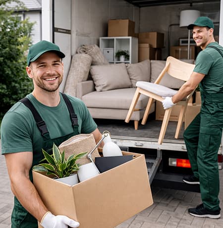 квартирний переїзд, вантажники несуть меблі