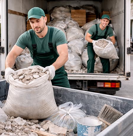 вантажники вантажать будівельне сміття